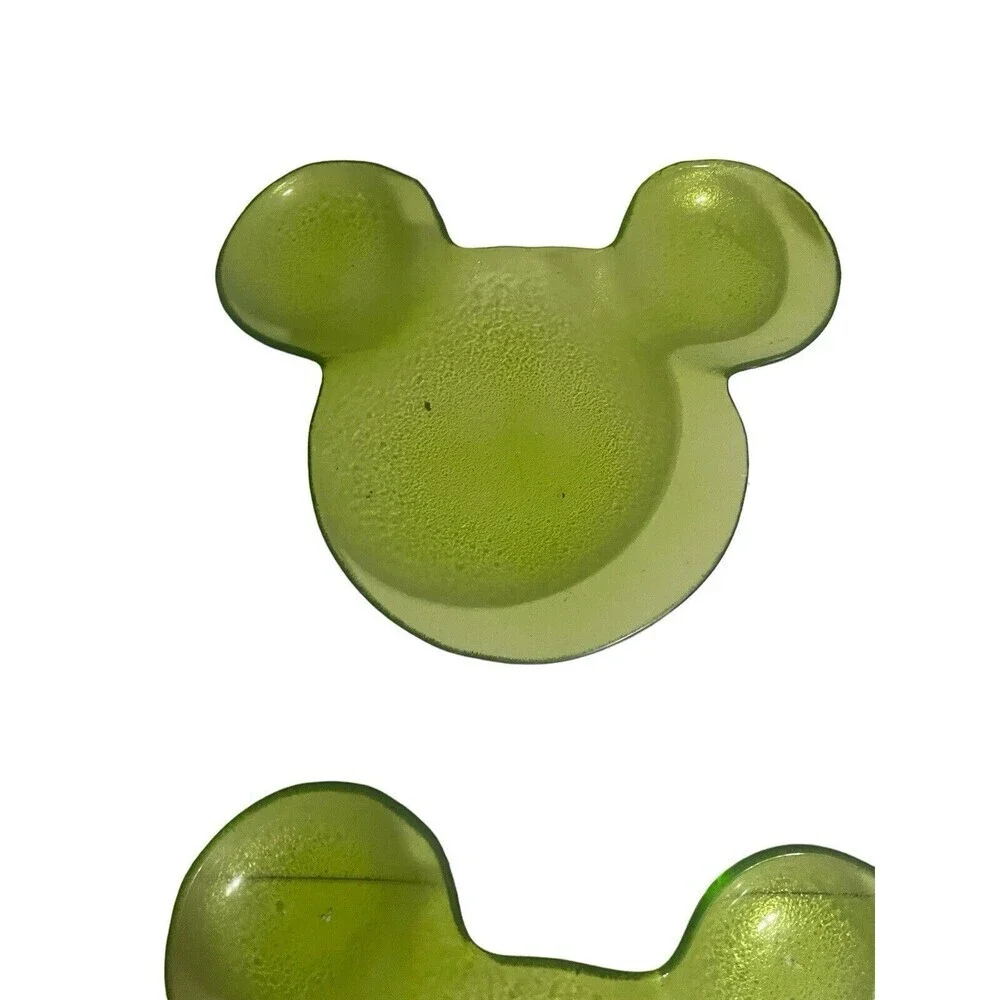 Disney Green Glass Mickey Mouse Serving Plate Set Of 4